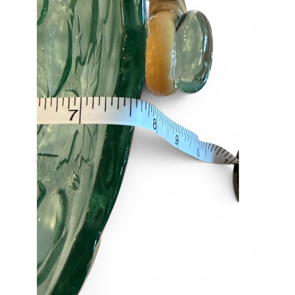 Vintage Libby Green Glass Fruit Basket with Wicker Handle Scalloped Rim 10 - Picture 6 of 6